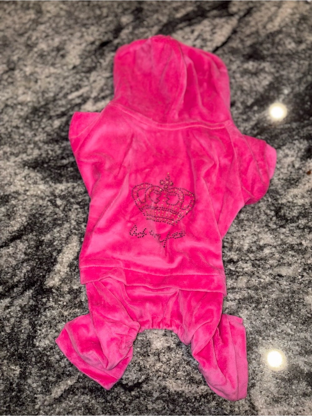 Small Pink Hooded Velour pet One-Piece with Crown Accent